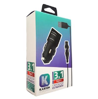 CARGADOR P/AUTO KARSEN USBx2 CABLE TIPO C 3.1A