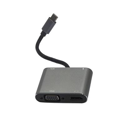 ADAPTADOR HUB MEGALITE 4 EN 1 USB TIPO C a  1xUSB 3.0 1xVGA  1xHDMI 1xUSB TIPO C SOLO CARGA