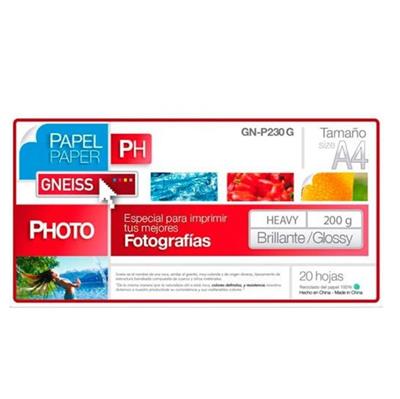 PAPEL FOTOGRAFICO GNEISS A4 - 200GRS X 20 HOJAS - BRILLANTE/GLOSSY
