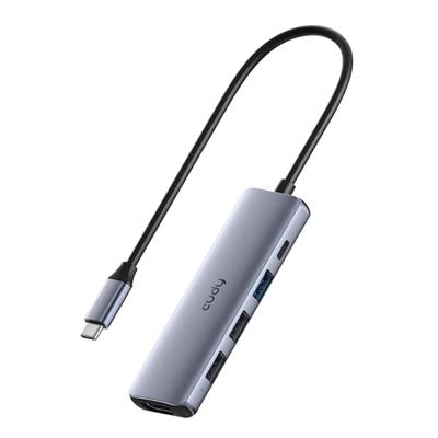 ADAPTADOR HUB CUDY USB-C 5 EN 1 - USB-A - USB-C - HDMI (4k)