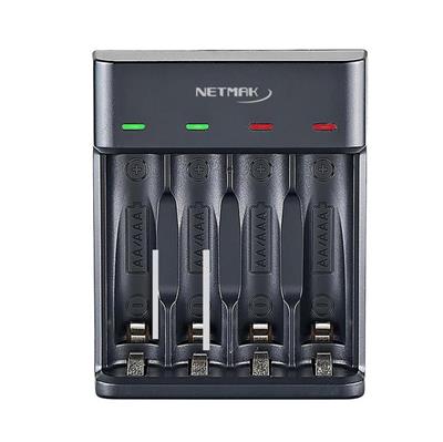 CARGADOR DE PILAS NETMAK AA-AAA 1.2V 4  PILAS USB CON LED NM-CH4