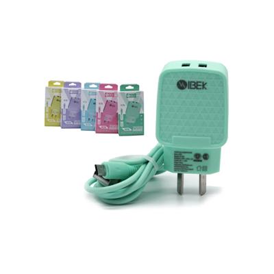 CARGADOR IBEK USBx2 MICRO USB 4.8A CARGA RAPIDA COLORES PASTELES