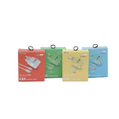 CARGADOR CABEZAL IBEK USBx2 CABLE TIPO C - 4.8A - CARGA RAPIDA - COLORES