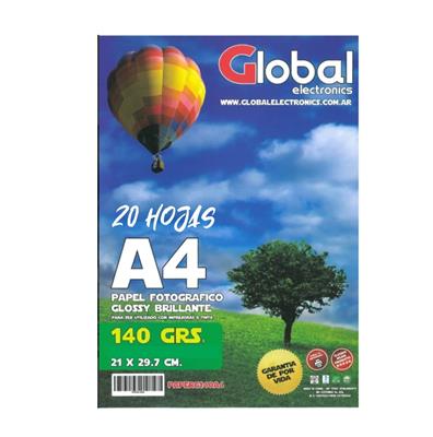 PAPEL FOTOGRAFICO GLOBAL A4 BRILLANTE 140GRMS x 20