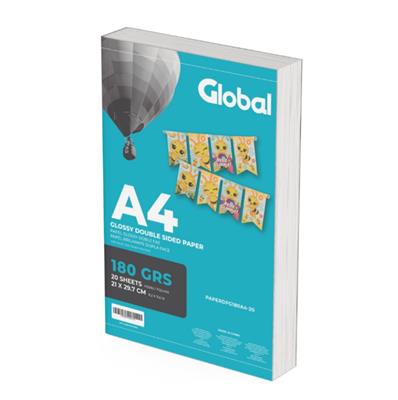 PAPEL FOTOGRAFICO GLOBAL A4 BRILLANTE 180GRMS x 20 unidades HOJAS